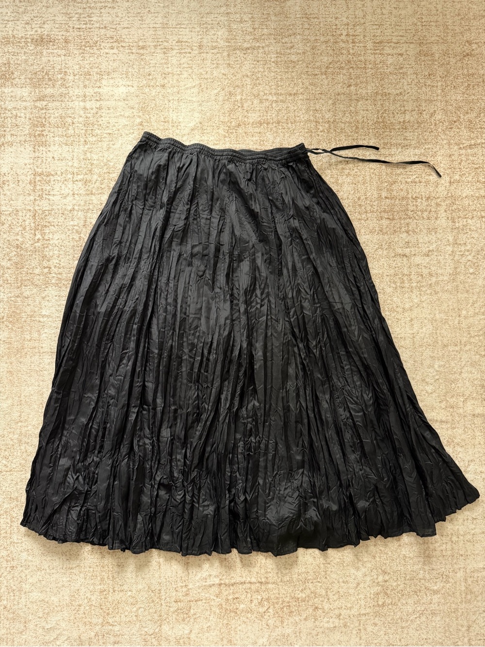 Garnet Hill 100% Silk Crinkle Broomstick Maxi Skirt Black Size 12